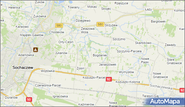 mapa Bogdaniec gmina Sochaczew, Bogdaniec gmina Sochaczew na mapie Targeo