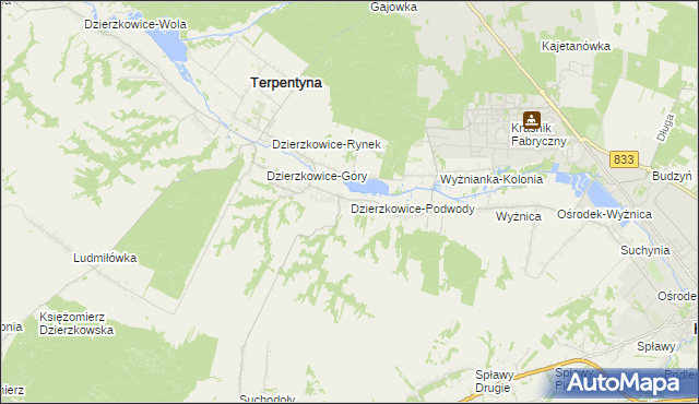 mapa Dzierzkowice-Podwody, Dzierzkowice-Podwody na mapie Targeo