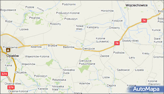 mapa Gierczyce gmina Wojciechowice, Gierczyce gmina Wojciechowice na mapie Targeo