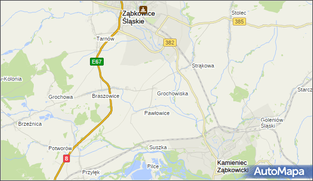 mapa Grochowiska gmina Ząbkowice Śląskie, Grochowiska gmina Ząbkowice Śląskie na mapie Targeo