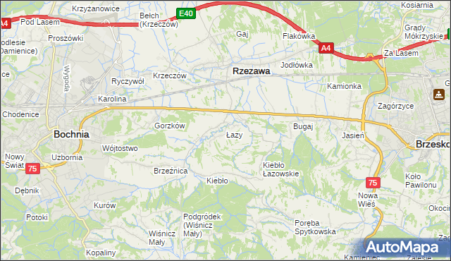 mapa Łazy gmina Rzezawa, Łazy gmina Rzezawa na mapie Targeo