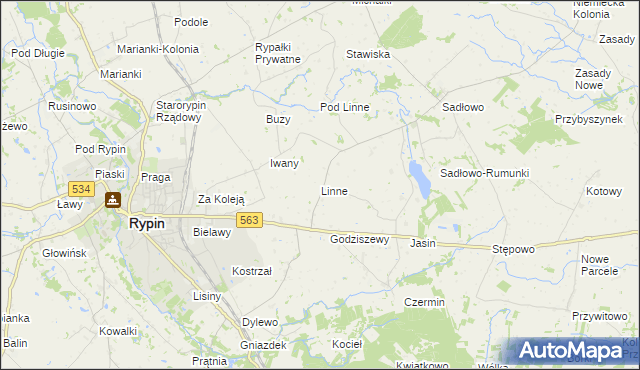 mapa Linne gmina Rypin, Linne gmina Rypin na mapie Targeo