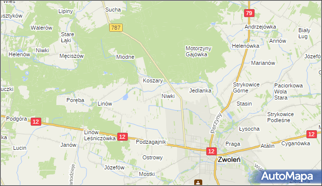 mapa Niwki gmina Zwoleń, Niwki gmina Zwoleń na mapie Targeo