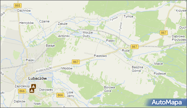 mapa Piastowo gmina Lubaczów, Piastowo gmina Lubaczów na mapie Targeo