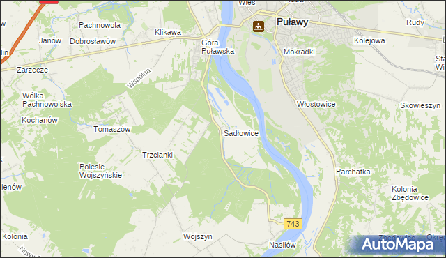 mapa Sadłowice gmina Puławy, Sadłowice gmina Puławy na mapie Targeo