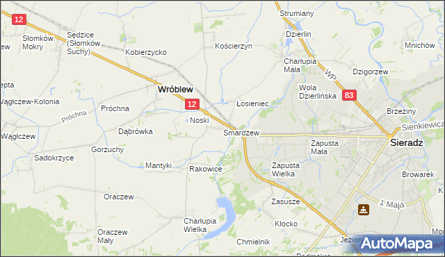 mapa Smardzew gmina Wróblew, Smardzew gmina Wróblew na mapie Targeo