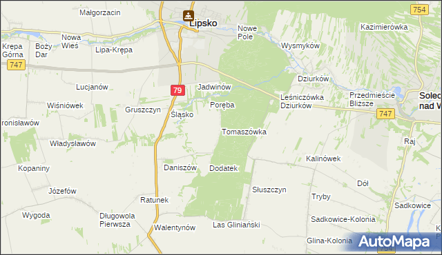 mapa Tomaszówka gmina Lipsko, Tomaszówka gmina Lipsko na mapie Targeo