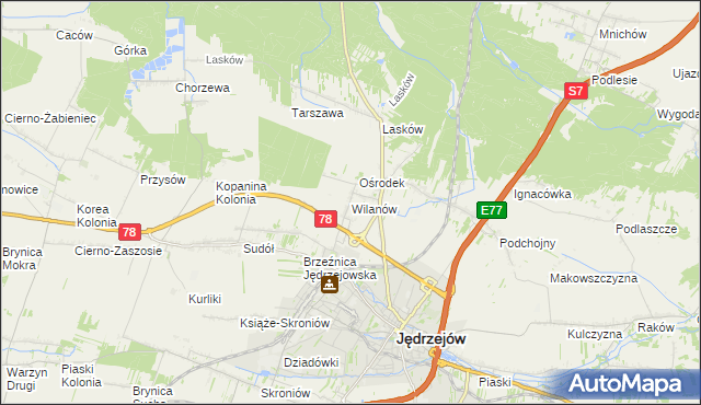 mapa Wilanów gmina Jędrzejów, Wilanów gmina Jędrzejów na mapie Targeo