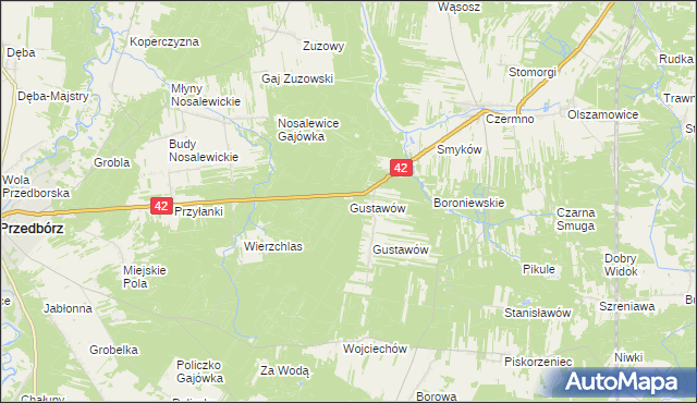 mapa Gustawów gmina Przedbórz, Gustawów gmina Przedbórz na mapie Targeo