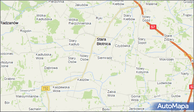 mapa Siemiradz gmina Stara Błotnica, Siemiradz gmina Stara Błotnica na mapie Targeo