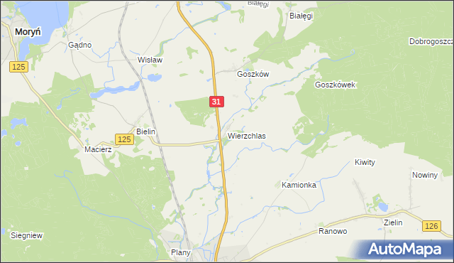 mapa Wierzchlas gmina Mieszkowice, Wierzchlas gmina Mieszkowice na mapie Targeo
