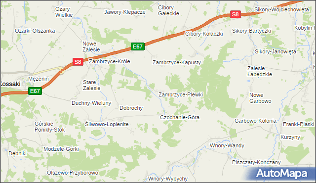 mapa Zambrzyce-Plewki, Zambrzyce-Plewki na mapie Targeo