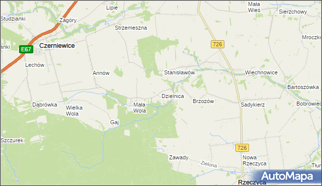 mapa Dzielnica gmina Czerniewice, Dzielnica gmina Czerniewice na mapie Targeo