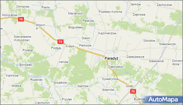 mapa Kłopotów gmina Paradyż, Kłopotów gmina Paradyż na mapie Targeo