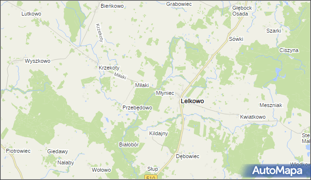 mapa Młyniec gmina Lelkowo, Młyniec gmina Lelkowo na mapie Targeo