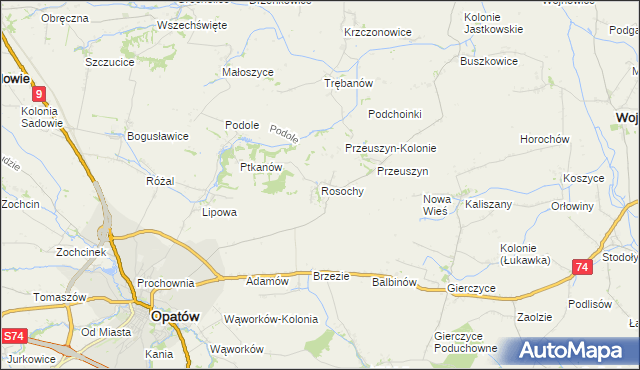 mapa Rosochy gmina Opatów, Rosochy gmina Opatów na mapie Targeo