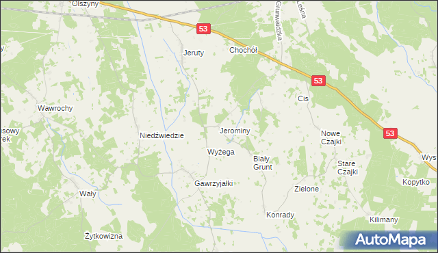 mapa Jerominy, Jerominy na mapie Targeo