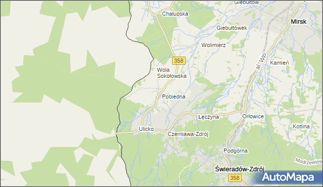 mapa Pobiedna gmina Leśna, Pobiedna gmina Leśna na mapie Targeo