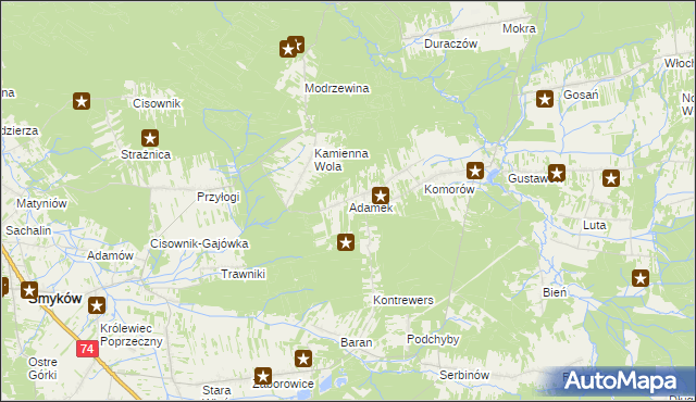 mapa Adamek, Adamek na mapie Targeo