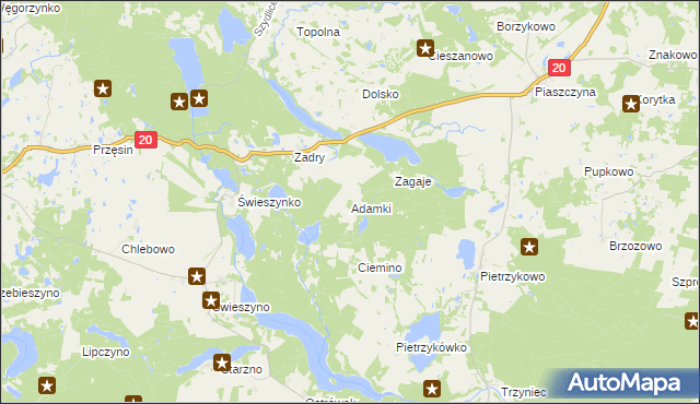 mapa Adamki gmina Koczała, Adamki gmina Koczała na mapie Targeo