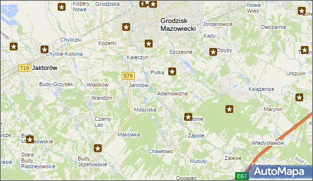 mapa Adamowizna gmina Grodzisk Mazowiecki, Adamowizna gmina Grodzisk Mazowiecki na mapie Targeo