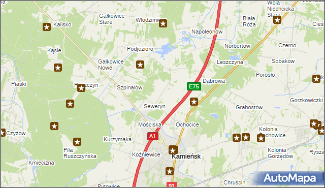 mapa Aleksandrów gmina Kamieńsk, Aleksandrów gmina Kamieńsk na mapie Targeo