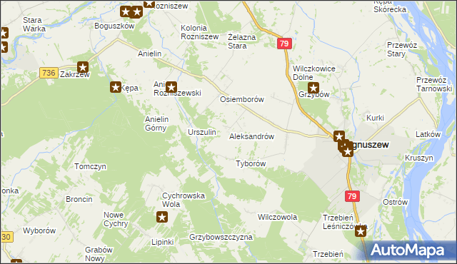 mapa Aleksandrów gmina Magnuszew, Aleksandrów gmina Magnuszew na mapie Targeo