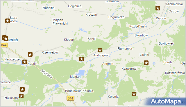 mapa Andrzejów gmina Kamień, Andrzejów gmina Kamień na mapie Targeo