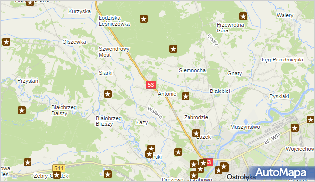 mapa Antonie gmina Olszewo-Borki, Antonie gmina Olszewo-Borki na mapie Targeo