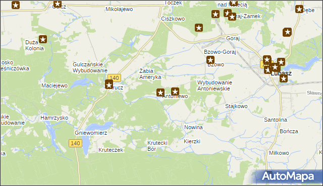 mapa Antoniewo gmina Lubasz, Antoniewo gmina Lubasz na mapie Targeo