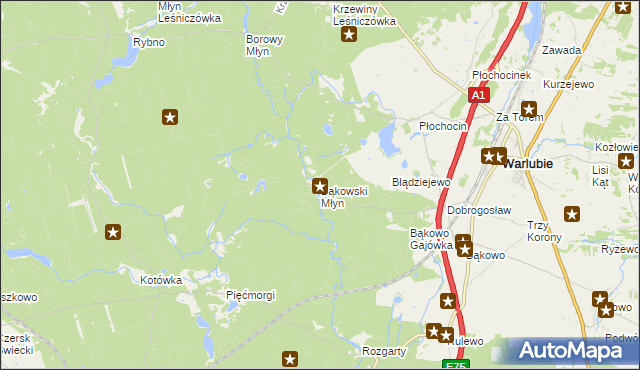 mapa Bąkowski Młyn, Bąkowski Młyn na mapie Targeo