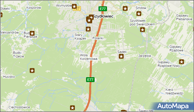 mapa Barak gmina Szydłowiec, Barak gmina Szydłowiec na mapie Targeo
