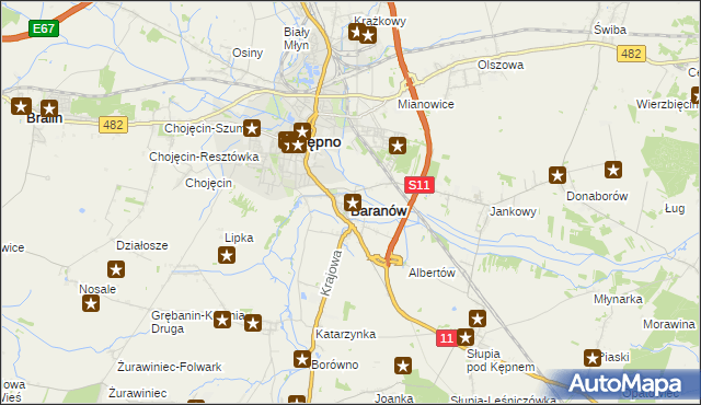 mapa Baranów powiat kępiński, Baranów powiat kępiński na mapie Targeo