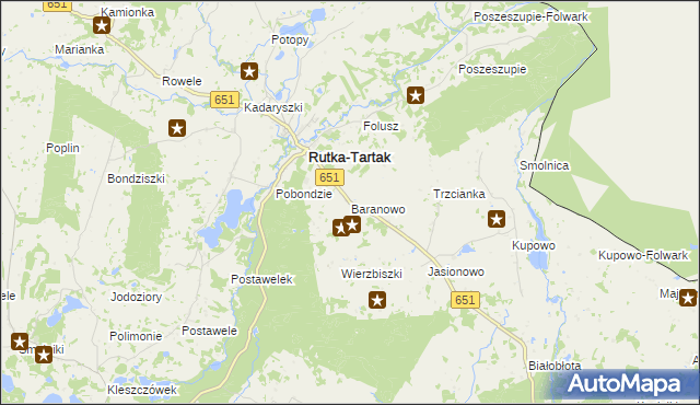 mapa Baranowo gmina Rutka-Tartak, Baranowo gmina Rutka-Tartak na mapie Targeo