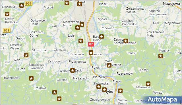 mapa Barcice gmina Stary Sącz, Barcice gmina Stary Sącz na mapie Targeo