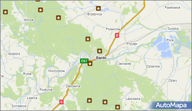 mapa Bardo powiat ząbkowicki, Bardo powiat ząbkowicki na mapie Targeo