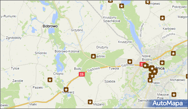 mapa Bartniki gmina Brodnica, Bartniki gmina Brodnica na mapie Targeo