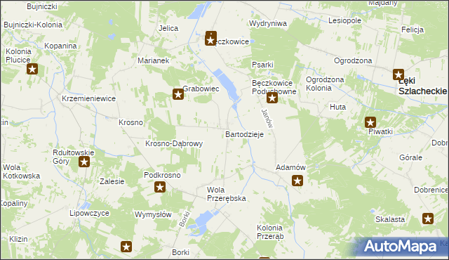 mapa Bartodzieje gmina Masłowice, Bartodzieje gmina Masłowice na mapie Targeo