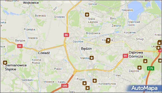 mapa Będzin, Będzin na mapie Targeo