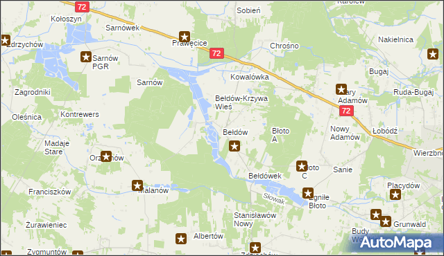 mapa Bełdów, Bełdów na mapie Targeo