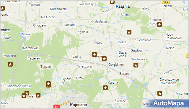 mapa Biała gmina Rząśnia, Biała gmina Rząśnia na mapie Targeo