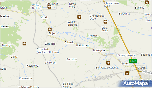 mapa Białobrzegi gmina Zamość, Białobrzegi gmina Zamość na mapie Targeo