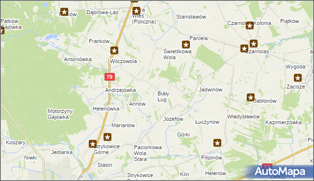 mapa Biały Ług gmina Policzna, Biały Ług gmina Policzna na mapie Targeo