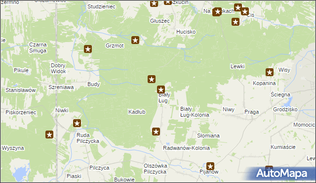 mapa Biały Ług gmina Słupia Konecka, Biały Ług gmina Słupia Konecka na mapie Targeo