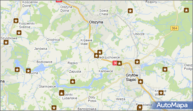 mapa Biedrzychowice gmina Olszyna, Biedrzychowice gmina Olszyna na mapie Targeo