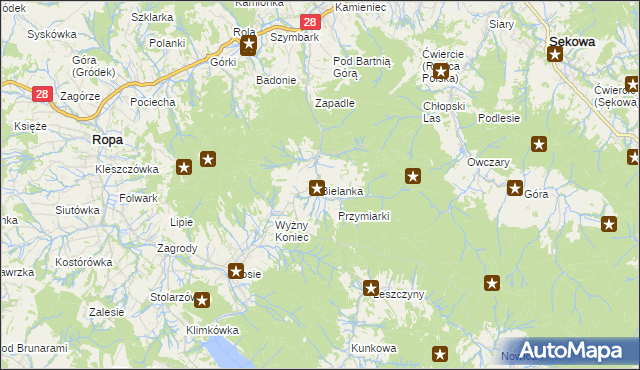 mapa Bielanka gmina Gorlice, Bielanka gmina Gorlice na mapie Targeo