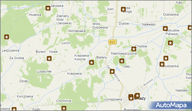 mapa Bielany gmina Łomazy, Bielany gmina Łomazy na mapie Targeo
