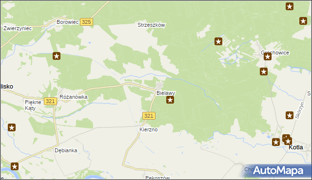 mapa Bielawy gmina Siedlisko, Bielawy gmina Siedlisko na mapie Targeo