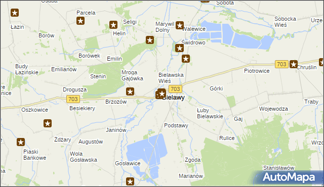 mapa Bielawy powiat łowicki, Bielawy powiat łowicki na mapie Targeo