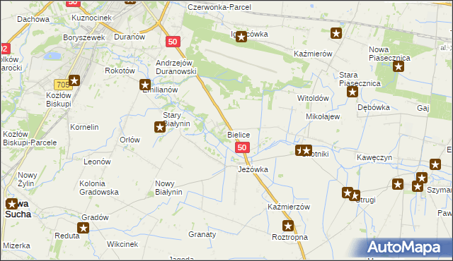 mapa Bielice gmina Sochaczew, Bielice gmina Sochaczew na mapie Targeo